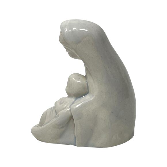 White Glazed Ceramic Virgin Mary and Baby Jesus Figurine 4" Tall - Picture 6 of 9